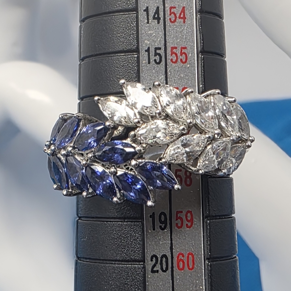 Tanzinite Colored And Diamond Moissanite Sterling Silver Ring. New Size 8